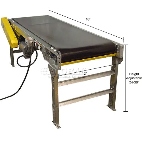 Omni Metalcraft Powered 12"W x 10'L Belt Conveyor without Side Rails BHSE12-0-12-F60-0-0.5-4