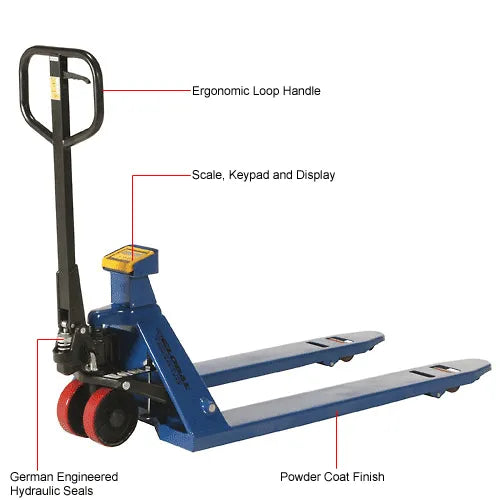 Global Industrial™ Manual Pallet Jack Scale Truck, 5500 lb. Capacity, 27"W x 48"L Forks