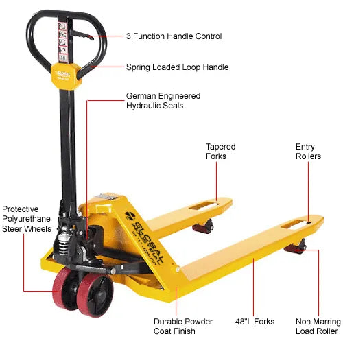 Global Industrial™ Industrial Duty Manual Pallet Jack, 5500 lb. Capacity, 27"W x 48"L Forks